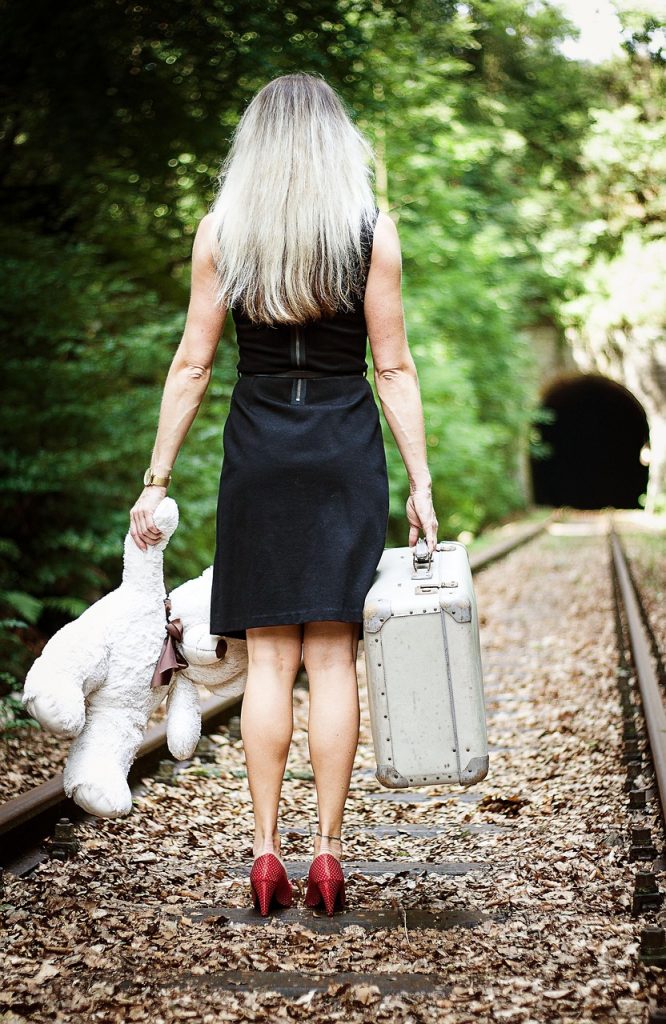 tunnel, road trip, railroad, rails, train, adventure travel, worldwide, shooting, abandoned, lost place, teddy bear, suitcase, blond, model, canon, 50mm, path, travel, trip, change, vacations